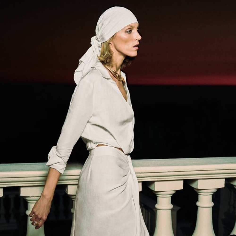 Zara Cream Wrap-Style Blouse and Skirt Set